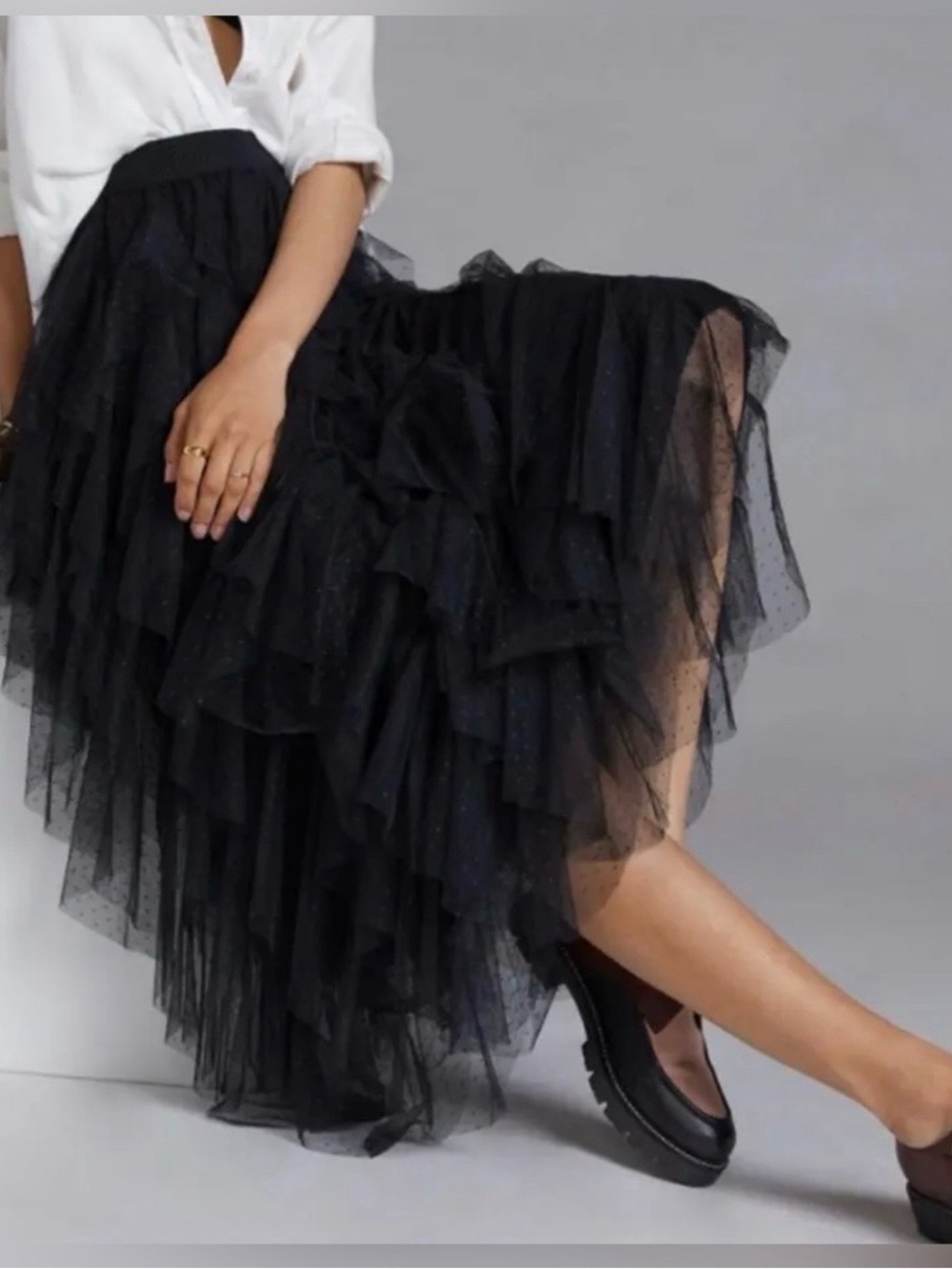Anthropologie Elegant Black Tiered Tulle Skirt NWT Size L - Women's Skirt